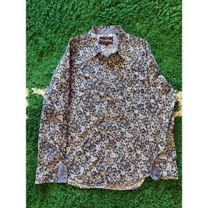 Rock and Roll Cowboy Mens Long Sleeve Western Pearl Snap Shirt Blue Paisley L